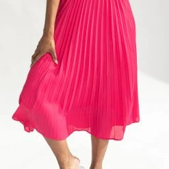 Piper & Scoot The Plano Pleated Chiffon Skirt In Bright Pink Bottoms + Jumpsuits