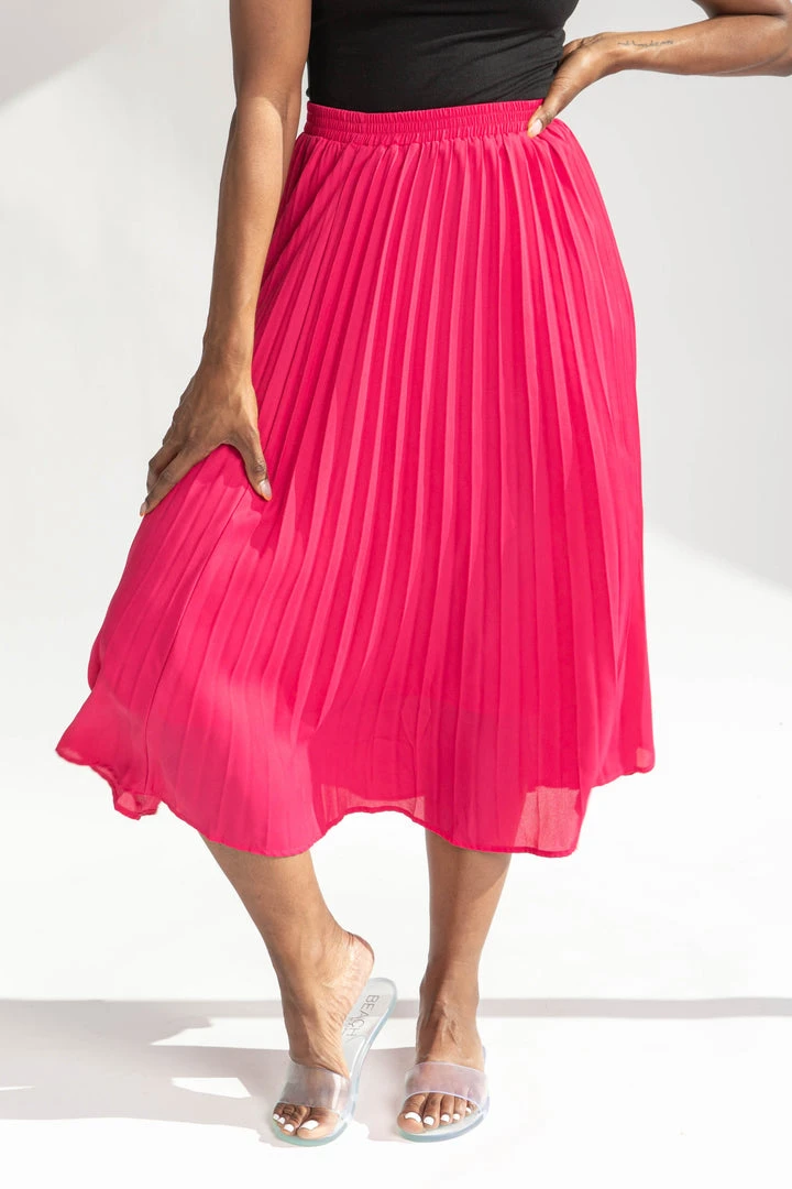 Piper & Scoot The Plano Pleated Chiffon Skirt In Bright Pink Bottoms + Jumpsuits
