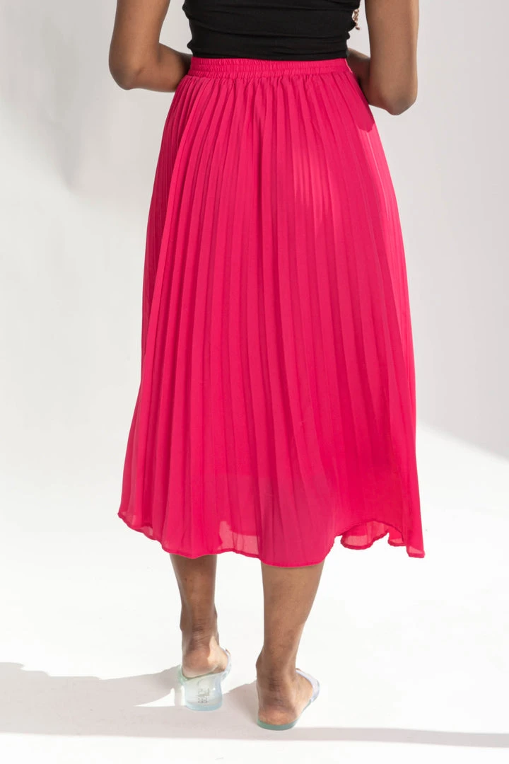 Piper & Scoot The Plano Pleated Chiffon Skirt In Bright Pink Bottoms + Jumpsuits