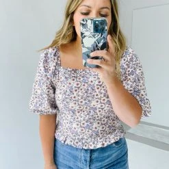 Piper & Scoot Tops The Pence Smocked Floral Top In Lavender