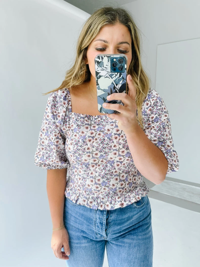 Piper & Scoot Tops The Pence Smocked Floral Top In Lavender