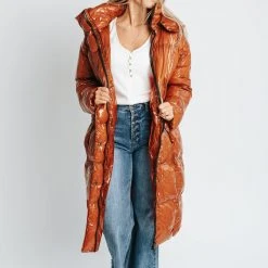 Piper & Scoot Tops The Joane Puffer Long Coat In Coffee