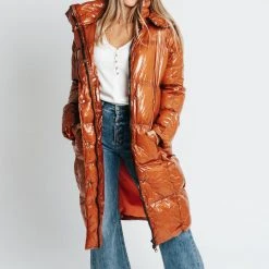 Piper & Scoot Tops The Joane Puffer Long Coat In Coffee