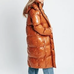 Piper & Scoot Tops The Joane Puffer Long Coat In Coffee