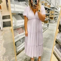 Piper & Scoot The Natalia Tiered Midi Dress In Pale Lilac