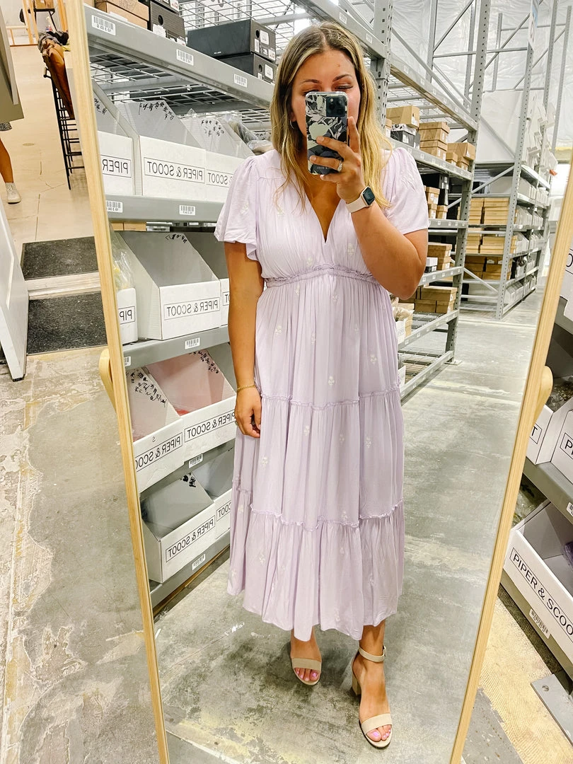 Piper & Scoot The Natalia Tiered Midi Dress In Pale Lilac