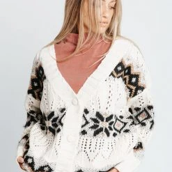 Piper & Scoot The Lianna Contrast Cardigan In Ivory + Black