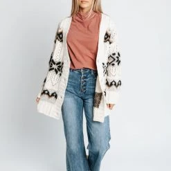 Piper & Scoot The Lianna Contrast Cardigan In Ivory + Black