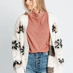Piper & Scoot The Lianna Contrast Cardigan In Ivory + Black