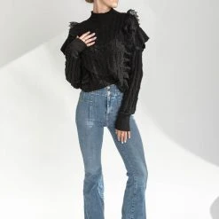 Piper & Scoot Tops The Prescott Ruffle Detail Sweater In Black