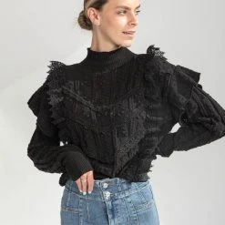 Piper & Scoot Tops The Prescott Ruffle Detail Sweater In Black