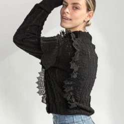 Piper & Scoot Tops The Prescott Ruffle Detail Sweater In Black