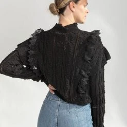 Piper & Scoot Tops The Prescott Ruffle Detail Sweater In Black