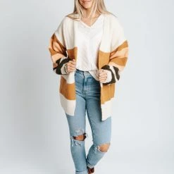 Piper & Scoot Tops The Hinto Striped Cardigan In Off White