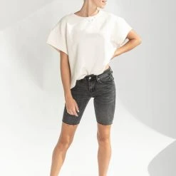 Piper & Scoot Bottoms + Jumpsuits Denim: The Mid Rise Bermuda Short In Black