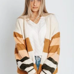 Piper & Scoot Tops The Hinto Striped Cardigan In Off White