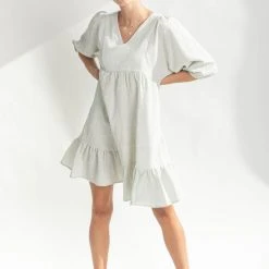 Piper & Scoot Dresses The Bodie Seersucker Textured Dress In Green