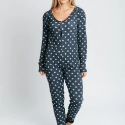 Piper & Scoot Bottoms + Jumpsuits Free People: Home Alone Long John Pajama In Deep Navy Combo