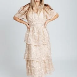 Piper & Scoot Dresses The Willa Beaded Detail Dress In Beige