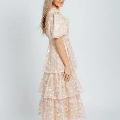 Piper & Scoot Dresses The Willa Beaded Detail Dress In Beige