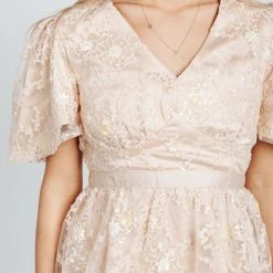 Piper & Scoot Dresses The Willa Beaded Detail Dress In Beige