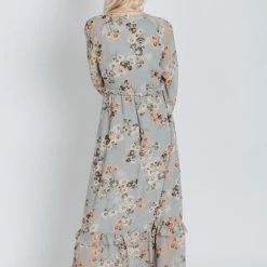 Piper & Scoot The Moulton Floral Maxi Dress In Dusty Blue