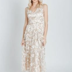 Piper & Scoot Dresses The Berkley Floral Detail Dress In Beige