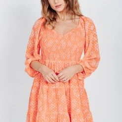 Piper & Scoot Dresses The Bonnie Smocked Mini Dress In Tangerine