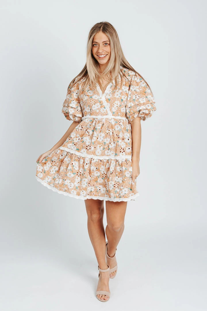 Piper & Scoot The Coraline Eyelet Mini Dress In Dusty Orange