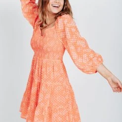 Piper & Scoot Dresses The Bonnie Smocked Mini Dress In Tangerine