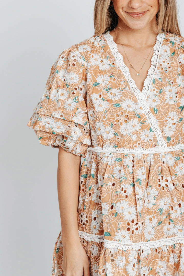 Piper & Scoot The Coraline Eyelet Mini Dress In Dusty Orange