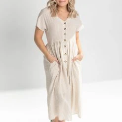 Piper & Scoot Dresses The Helga Button Down Midi Dress In Natural