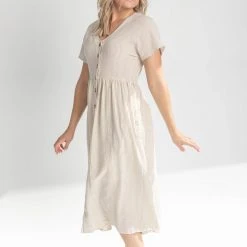 Piper & Scoot Dresses The Helga Button Down Midi Dress In Natural