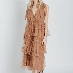 Piper & Scoot The Charlotte Chiffon Tank Midi Dress In Mocha