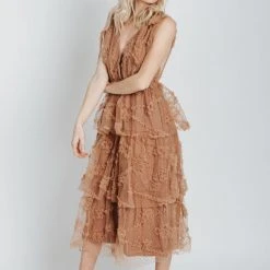 Piper & Scoot The Charlotte Chiffon Tank Midi Dress In Mocha