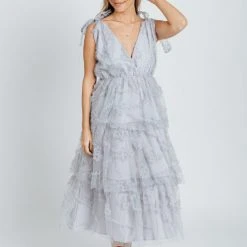 Piper & Scoot Dresses The Charlotte Chiffon Tank Midi Dress In Dusty Blue