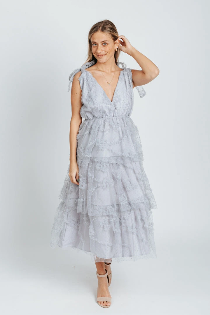 Piper & Scoot Dresses The Charlotte Chiffon Tank Midi Dress In Dusty Blue