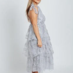 Piper & Scoot Dresses The Charlotte Chiffon Tank Midi Dress In Dusty Blue