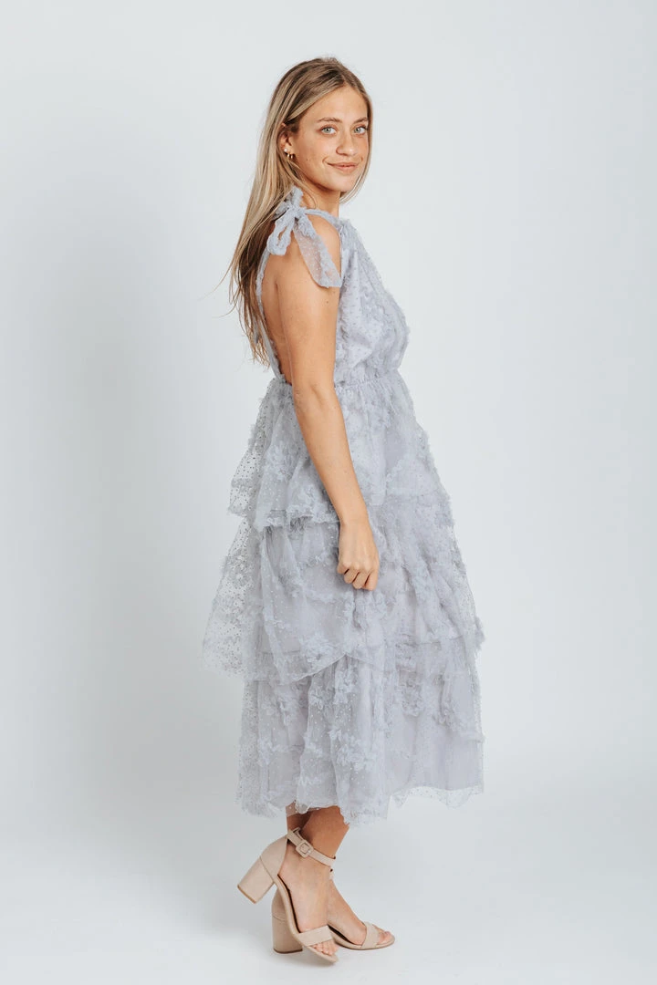 Piper & Scoot Dresses The Charlotte Chiffon Tank Midi Dress In Dusty Blue