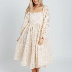 Dresses Piper & Scoot: The Adanna Floral Detail Dress In Cream