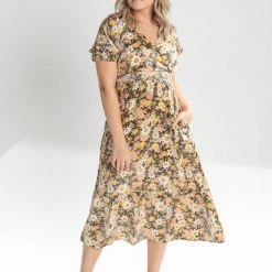Piper & Scoot The Ryker Floral Midi Dress In Black Dresses