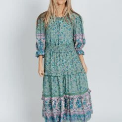 Piper & Scoot Dresses The Rylie Tiered Midi Dress In Green Floral