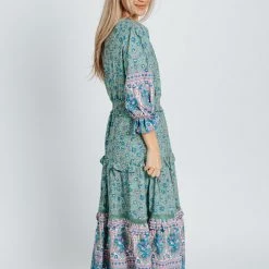 Piper & Scoot Dresses The Rylie Tiered Midi Dress In Green Floral