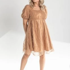 Piper & Scoot The Zelda Square Neck Dress In Tan