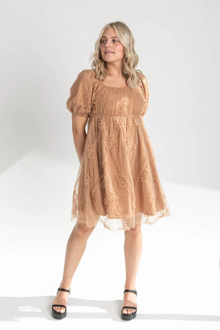 Piper & Scoot The Zelda Square Neck Dress In Tan