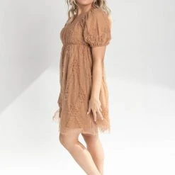 Piper & Scoot The Zelda Square Neck Dress In Tan