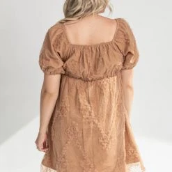 Piper & Scoot The Zelda Square Neck Dress In Tan