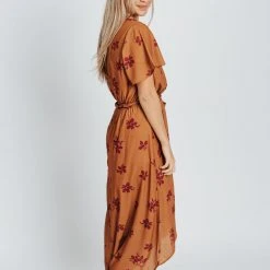 Piper & Scoot The Emir Floral Tie Dress In Camel