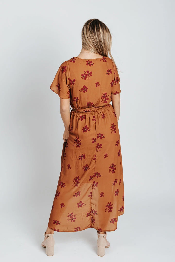 Piper & Scoot The Emir Floral Tie Dress In Camel