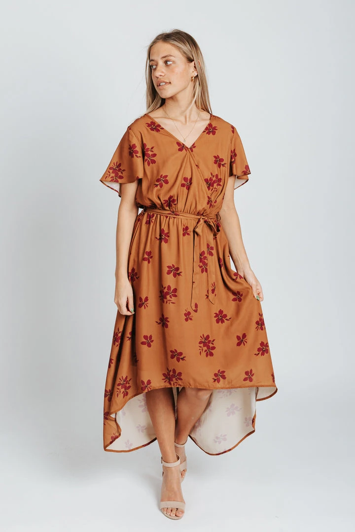 Piper & Scoot The Emir Floral Tie Dress In Camel